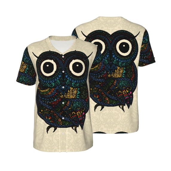 Balery Owl with Mandala Baseball Jersey for Men Casual Button Down Shirts Short Sleeve Active Team Sports Uniform-XX-Large