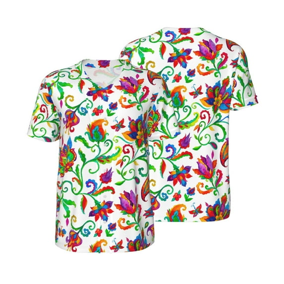 Balery Paisley Baseball Jersey for Men Casual Button Down Shirts Short Sleeve Active Team Sports Uniform-Large