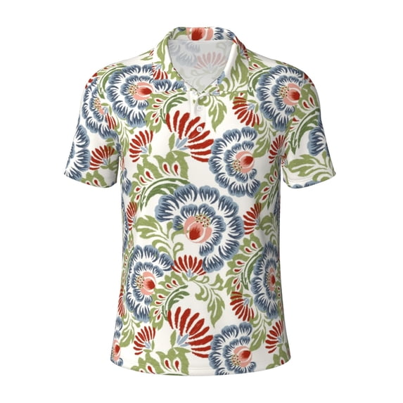 Balery Paisley Floral 5 Printed Men’s Short Sleeve Polo Shirt, Midweight Men's Shirt,Golf Polo shirts -Medium