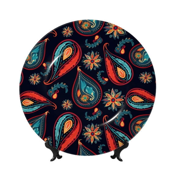Balery Paisley1 Print Bone China Decorative Plate Ceramic Dinner Plates Art Crafts with Display Stand-7in