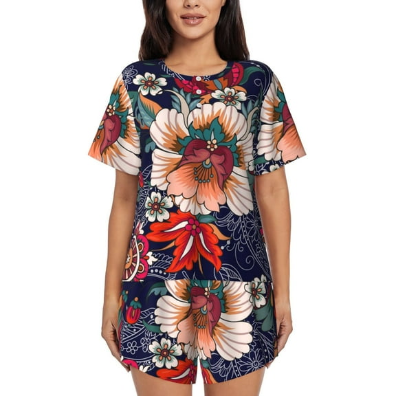 Balery Paisley2 Pattern Womens Pajama Sets 2 Piece Soft Short Sleeve Top and Shorts Sleepwear Round Neck Pjs Lounge Set with Pockets-Small