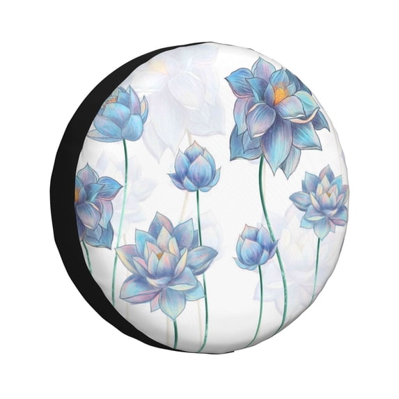 Balery Pale Blue Lotus Flowerstire Cover Waterproof Dust-Proof, Universal Spare Wheel Tire Cover For Trailer, Rv, Suv Truck And Vehicle Camper Accessories-17 Inch