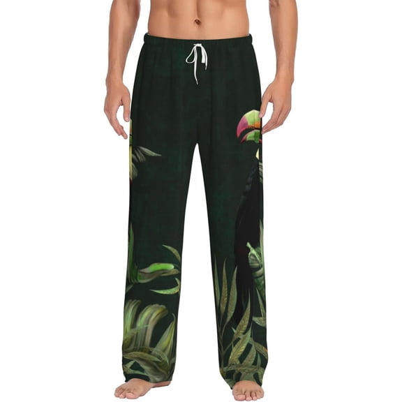 Balery Palm Leaves And Exotic Birds print Men's Pajama Pants,Ultra Lightweight Pjs,Lounge Pant-X-Large