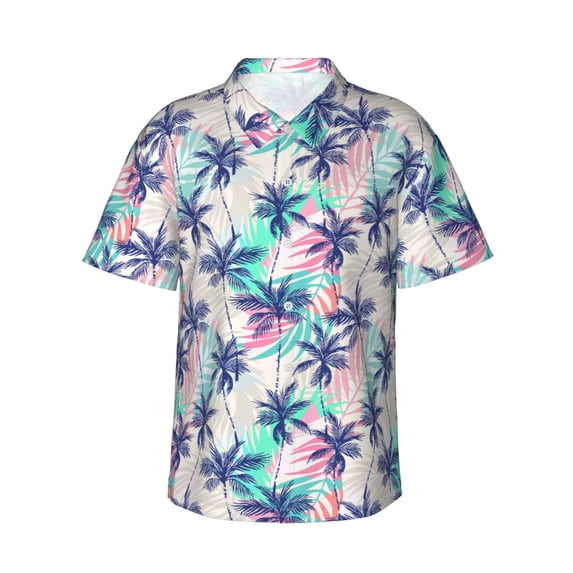 Balery Palm Leaves Print Men's Hawaiian Shirts Short Sleeve Beach Shirt Relaxed Fit Vacation Button Down Shirts-
