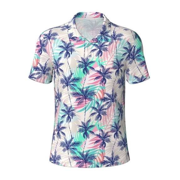 Balery Palm Leaves Printed Men’s Short Sleeve Polo Shirt, Midweight Men's Shirt,Golf Polo shirts -Large