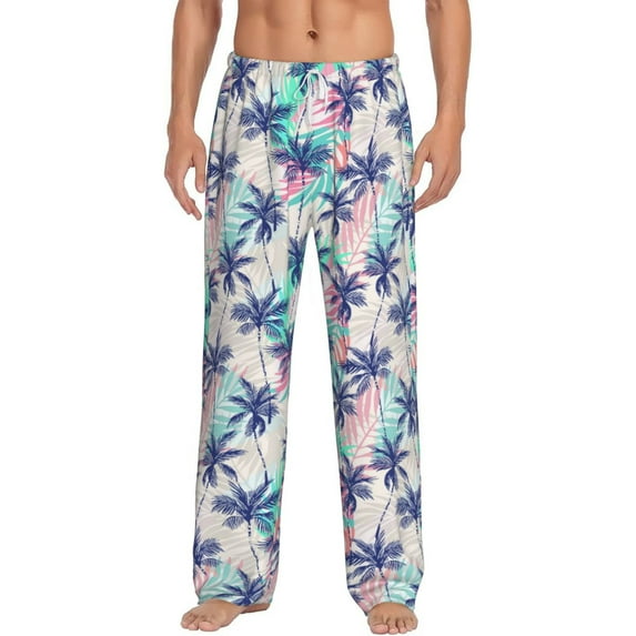 Balery Palm Leaves print Men's Pajama Pants,Ultra Lightweight Pjs,Lounge Pant-Large