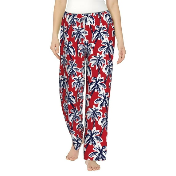 Balery Palm Tree Pattern on Red print Women's Pajama Pants,Ultra Lightweight Pjs,Lounge Pant-Medium