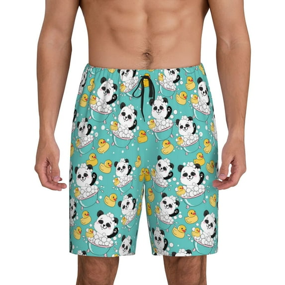 Balery Panda Bathing Men's Cotton Knit Pajama Shorts Waistband & Pockets,Short Pajama Pants-X-Large