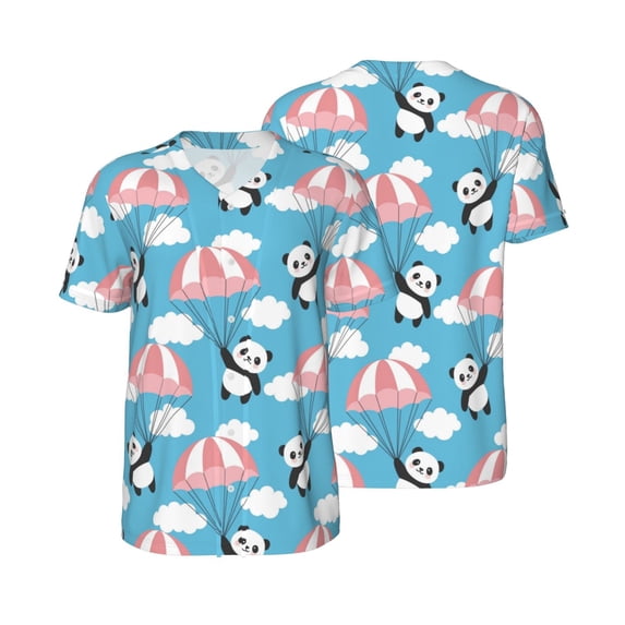 Balery Panda Flying in the Sky Baseball Jersey for Men Casual Button Down Shirts Short Sleeve Active Team Sports Uniform-4X-Large