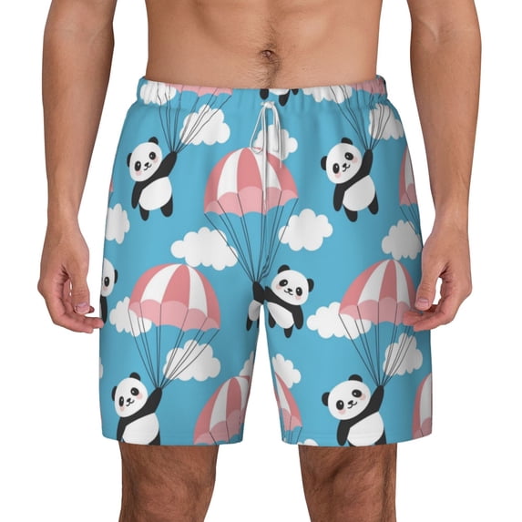 Balery Panda Flying in the Sky Mens Swim Trunks Swim Shorts for Men Quick Dry Inseam Beach Shorts with Compression Liner Pocket-Small