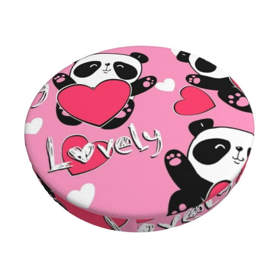 Balery Panda Heart Valentine Pink Velvet Round Bar Chair Cushion Cover Adjustable, Protects From Scratches And Stains, Soft & Washable Ideal For Wooden And Metal Stools - 13 Inch