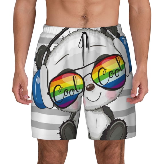 Balery Panda with Sun glasses Mens Swim Trunks Swim Shorts for Men Quick Dry Inseam Beach Shorts with Compression Liner Pocket-3X-Large