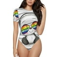 thumbnail image 1 of Balery Panda with Sun glasses Women's Short Sleevee Crew Neck Bodysuit Tops Short Sleeve Tops Basic-XX-Large, 1 of 9