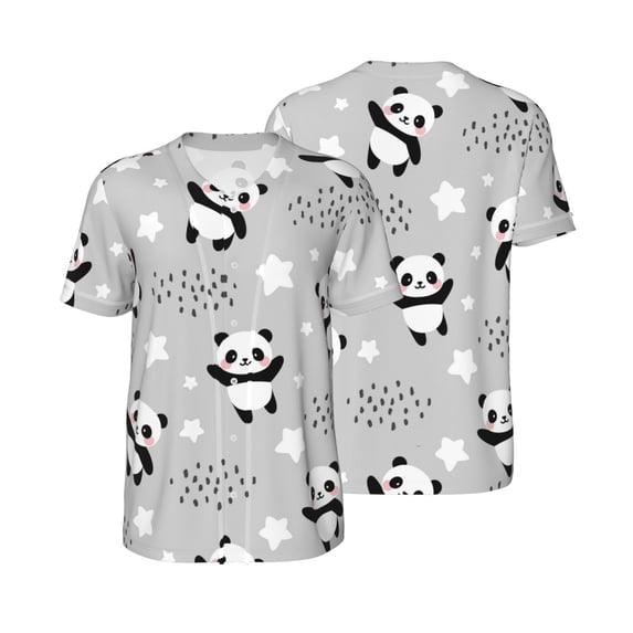 Balery Pandas Baseball Jersey for Men Casual Button Down Shirts Short Sleeve Active Team Sports Uniform-Medium