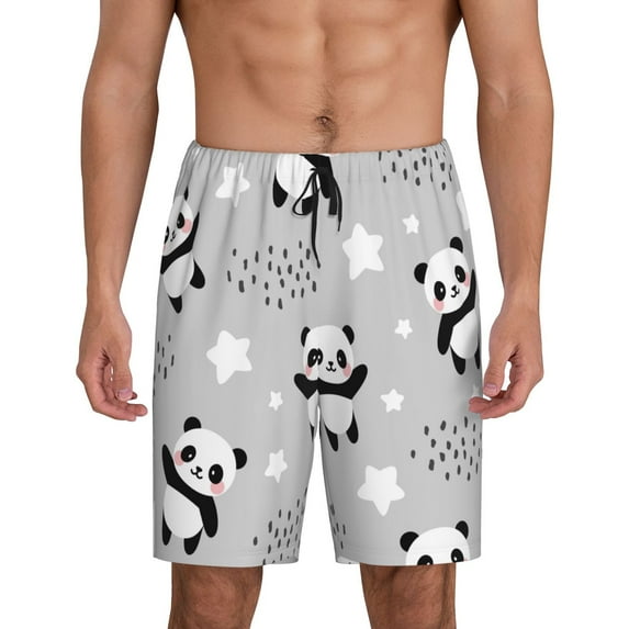 Balery Pandas Men's Cotton Knit Pajama Shorts Waistband & Pockets,Short Pajama Pants-X-Large