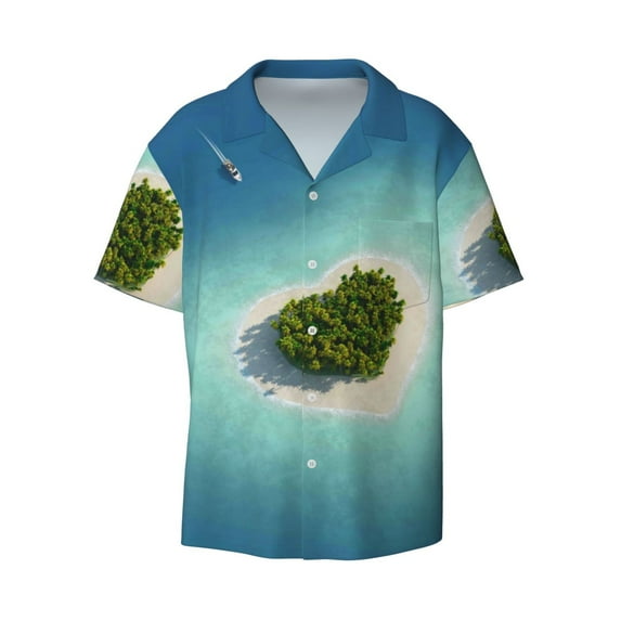 Balery Paradise Island Men's Casual Button Down Shirt Short Sleeve Textured Summer Cuban Beach Shirts-Large