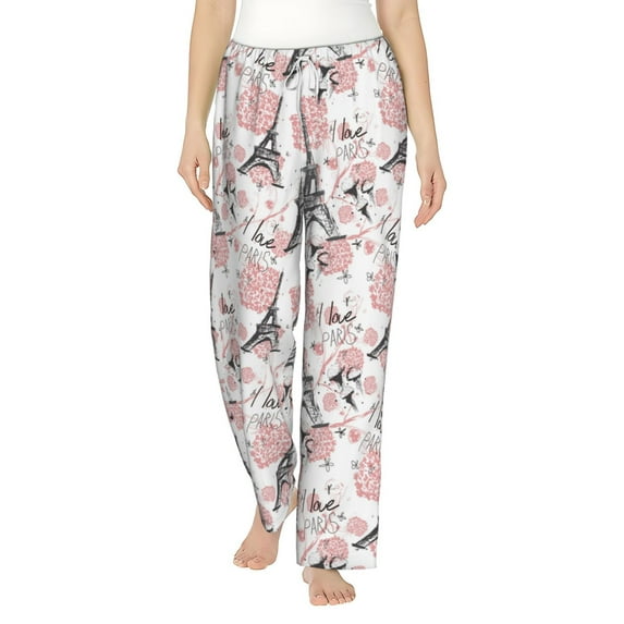 Balery Paris print Women's Pajama Pants,Ultra Lightweight Pjs,Lounge Pant-Small