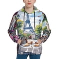 thumbnail image 1 of Balery Parisian Cafe With Eiffel Pattern Boys Hoodie, Youth Pullover Hooded Sweatshirt, Kangaroo Pocket Hoodie for Kids Girls -, 1 of 6