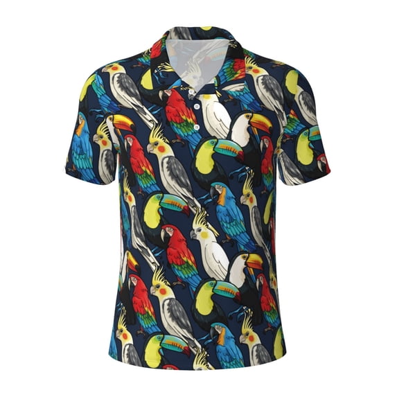 Balery Parrot Printed Men’s Short Sleeve Polo Shirt, Midweight Men's Shirt,Golf Polo shirts -Large