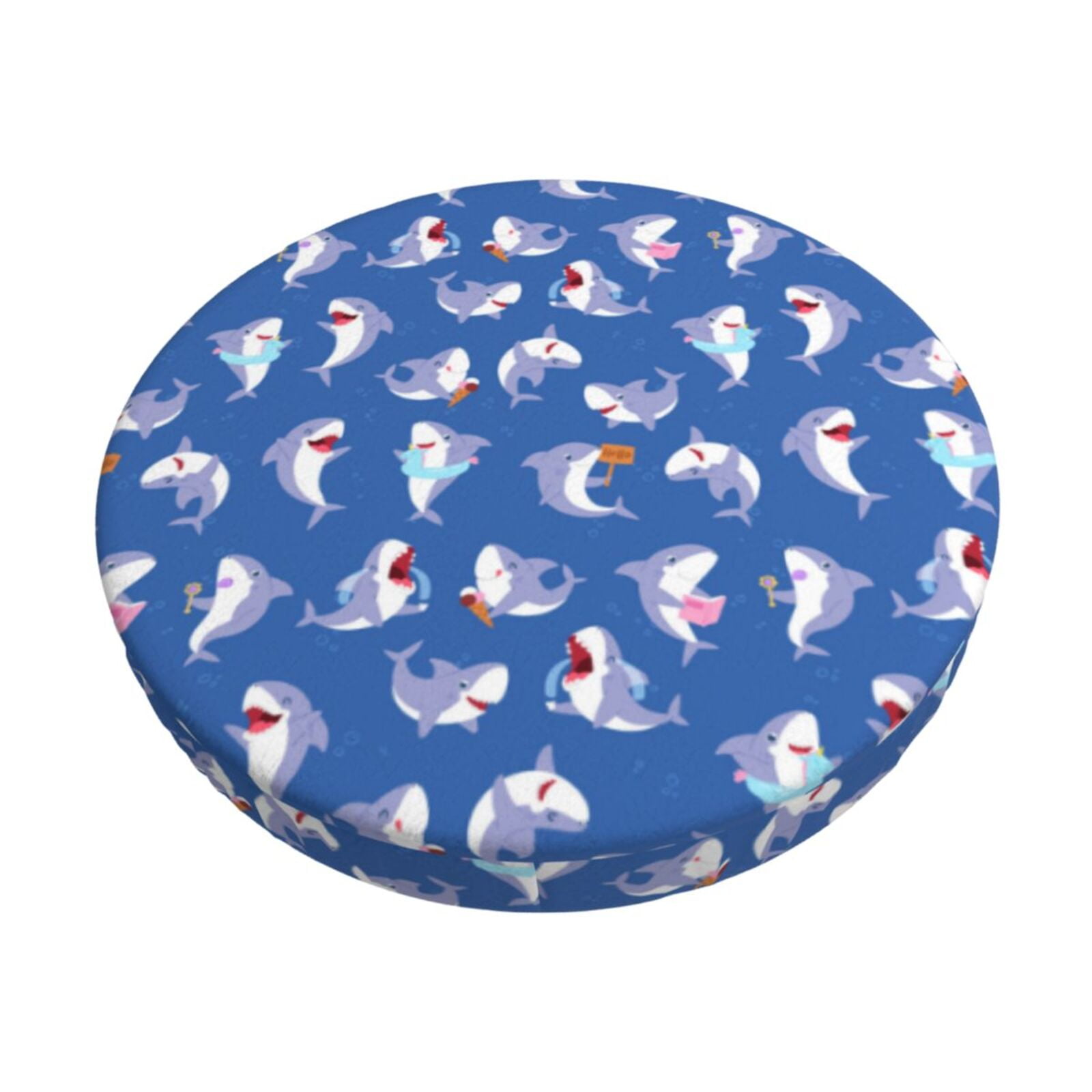 Balery Party Shark Cute Round Bar Stool Seat Covers Velvet Fabric