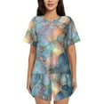 thumbnail image 1 of Balery Pastel Abstract Fluid Art Pattern Womens Pajama Sets 2 Piece Soft Short Sleeve Top and Shorts Sleepwear Round Neck Pjs Lounge Set with Pockets-Medium, 1 of 7