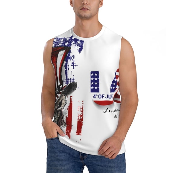 Balery Patriotic Skull Art Men's Sleeveless Muscle Shirts Workout Tank Top, Moisture Wicking, Odor Protection-X-Large