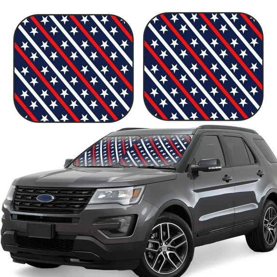 Balery Patriotic Star Pattern Sun Shield 2 Pack For Car Front Windows Foldable Sun Visor Protector Blocks Max Uv Rays And Keeps Your Vehicle Cool For Most Sedans Suv Truck