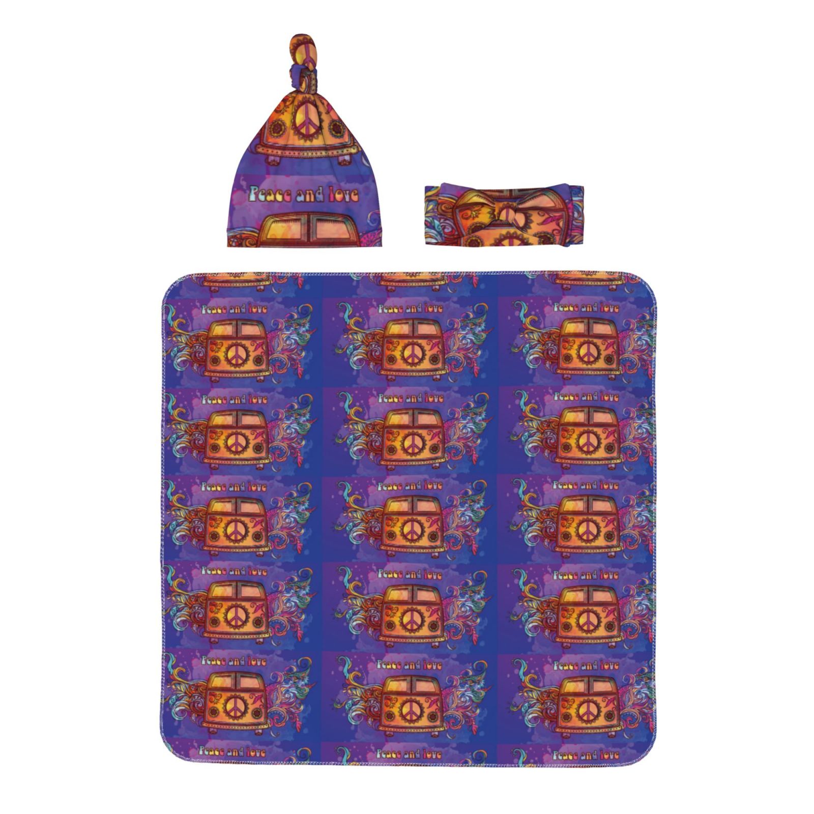 Balery Peace And Love Printed Newborn Receiving Blanket Bow Headband