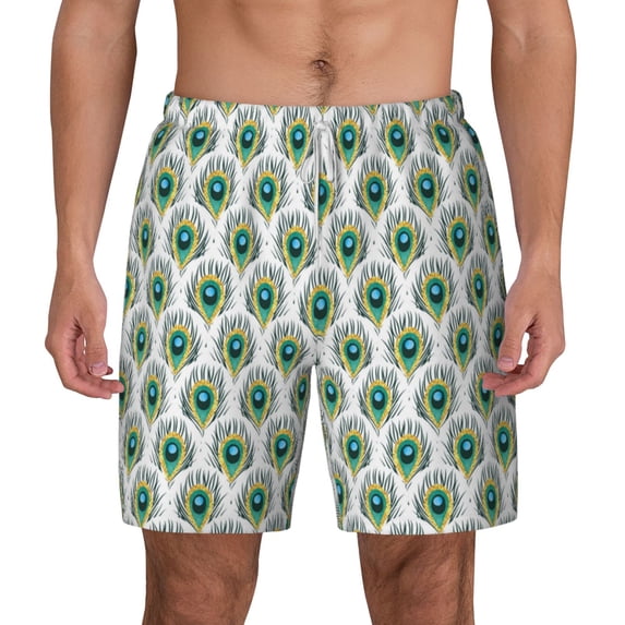 Balery Peacock Feathers1 Mens Swim Trunks Swim Shorts for Men Quick Dry Inseam Beach Shorts with Compression Liner Pocket-X-Large