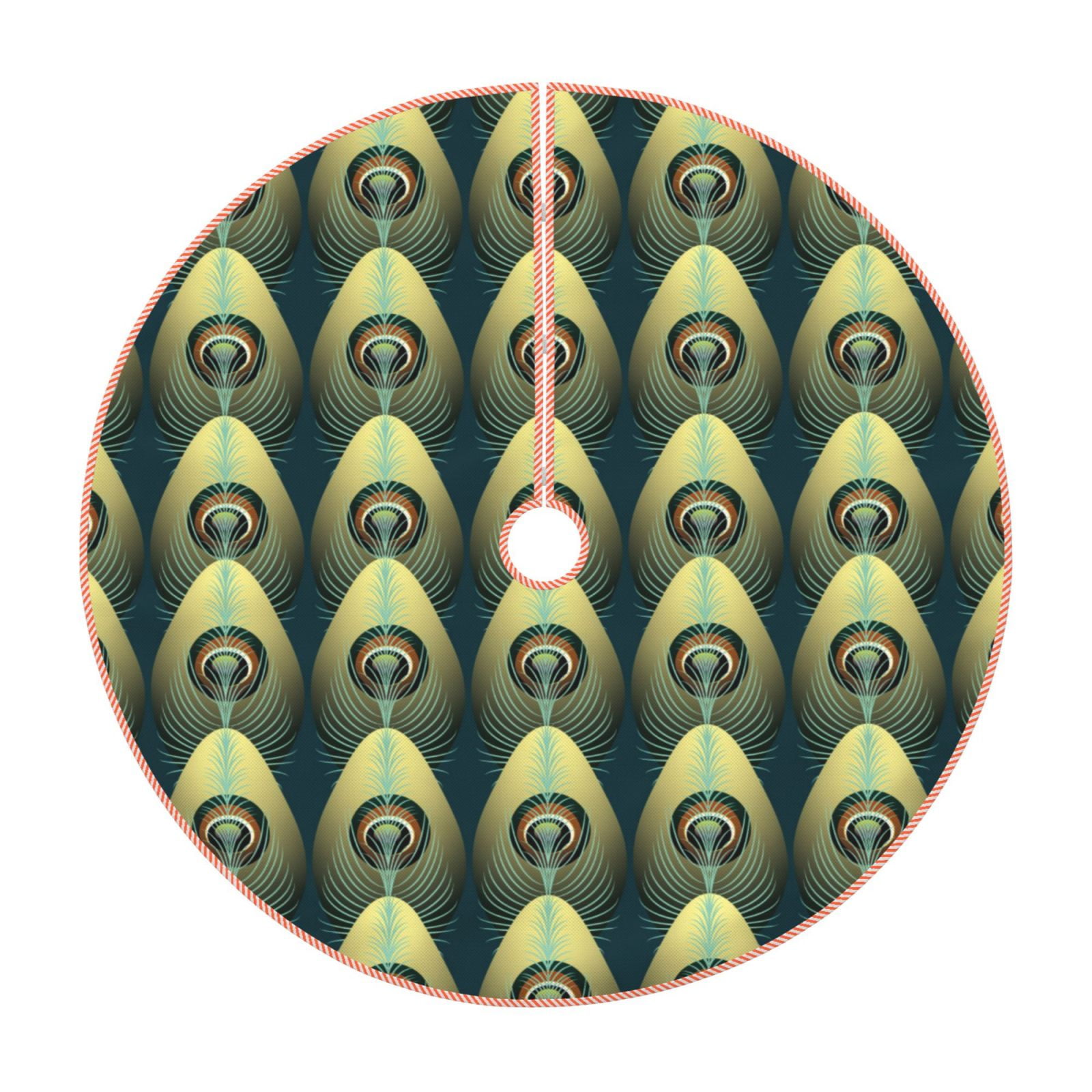 Balery Peacock Gold Feather Printed Christmas Tree Skirt , Merry