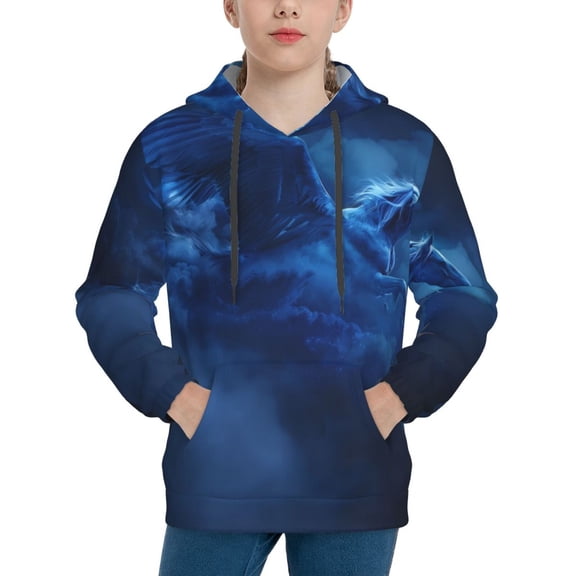 Balery Pegasus Night Sky Pattern Boys Hoodie, Youth Pullover Hooded Sweatshirt, Kangaroo Pocket Hoodie for Kids Girls -X-Large