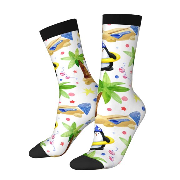 Balery Penguins On The Beach Pattern Crew Socks Unisex– Soft & Breathable Socks for Men & Women, One-Size Fits Most (US 5-11), Comfortable & Durable for Daily Wear