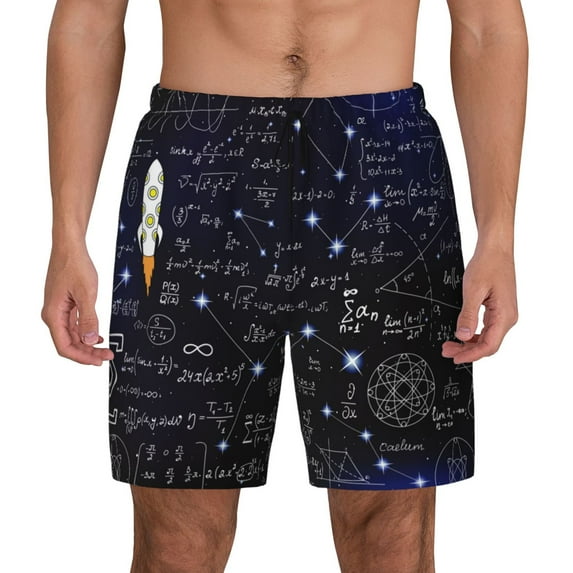 Balery Physical Formulas Mens Swim Trunks Swim Shorts for Men Quick Dry Inseam Beach Shorts with Compression Liner Pocket-Medium