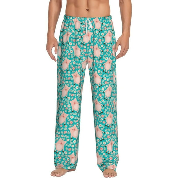 Balery Pig And Flower print Men's Pajama Pants,Ultra Lightweight Pjs,Lounge Pant-Medium