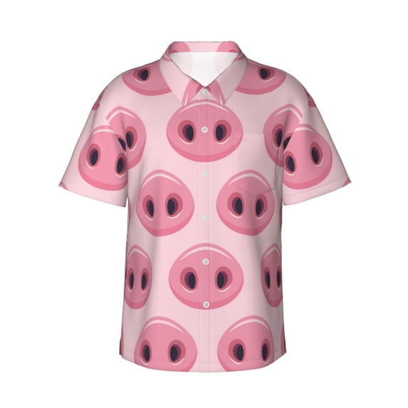 Balery Pig Nose Print Men's Hawaiian Shirts Short Sleeve Beach Shirt Relaxed Fit Vacation Button Down Shirts-Small