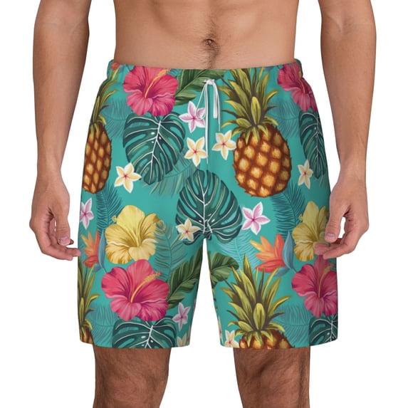 Balery Pineapple Mens Swim Trunks Swim Shorts for Men Quick Dry Inseam Beach Shorts with Compression Liner Pocket-Large