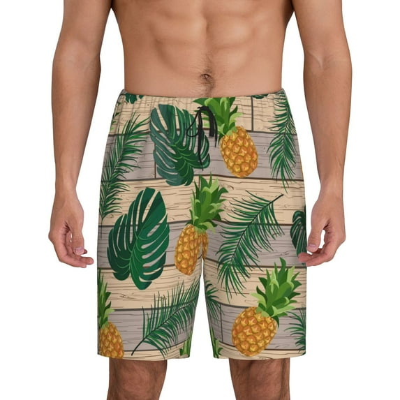 Balery Pineapples Palm Leaves Men's Cotton Knit Pajama Shorts Waistband & Pockets,Short Pajama Pants-X-Large