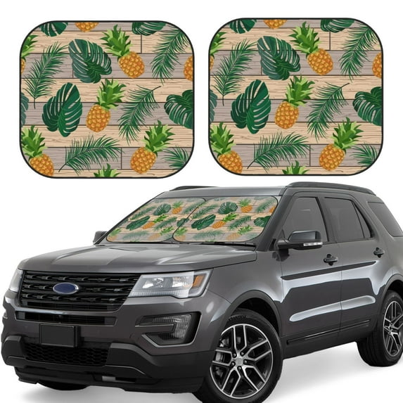 Balery Pineapples Palm Leaves Sun Shield 2 Pack For Car Front Windows Foldable Sun Visor Protector Blocks Max Uv Rays And Keeps Your Vehicle Cool For Most Sedans Suv Truck