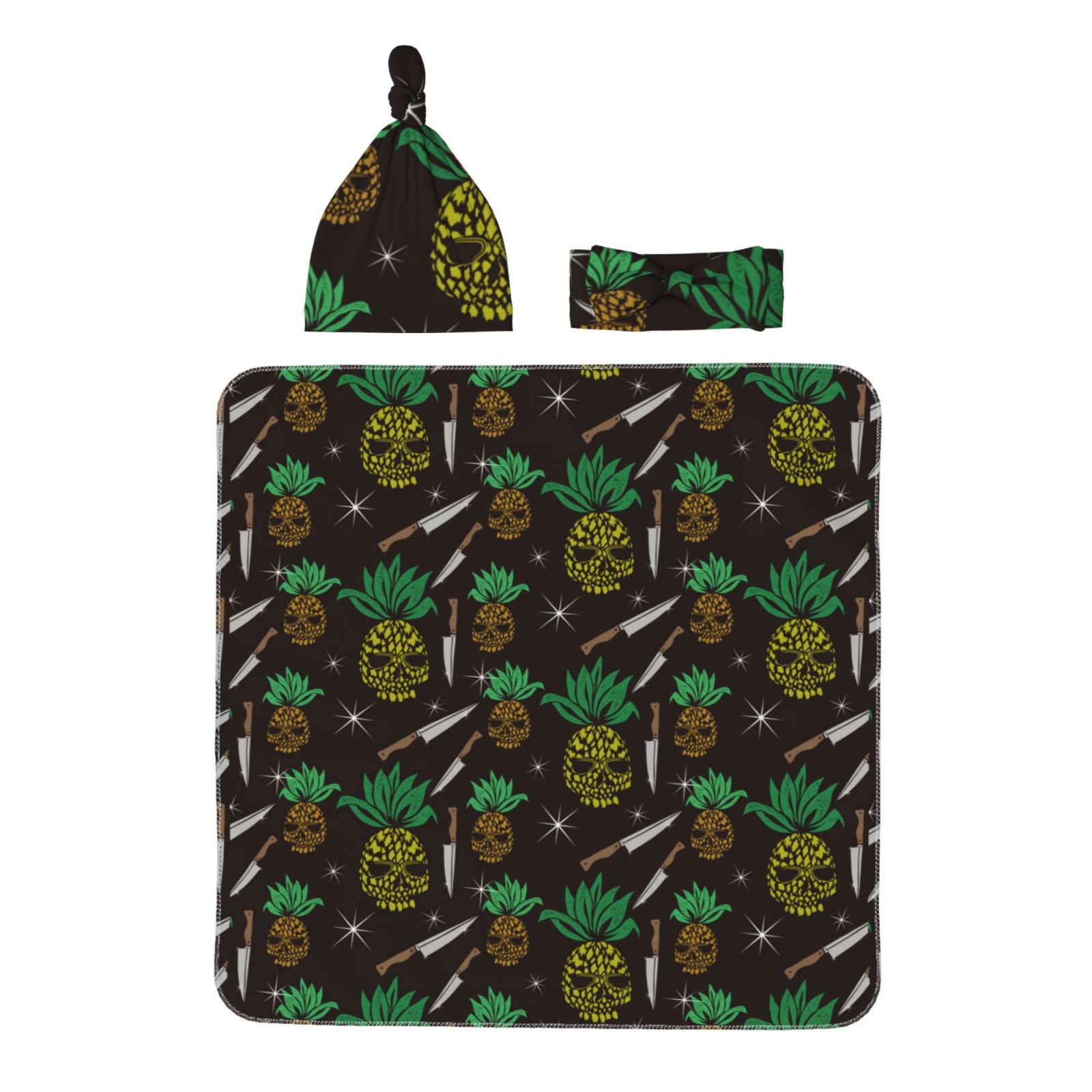 Balery Pineapples Printed Newborn Receiving Blanket Bow Headband and