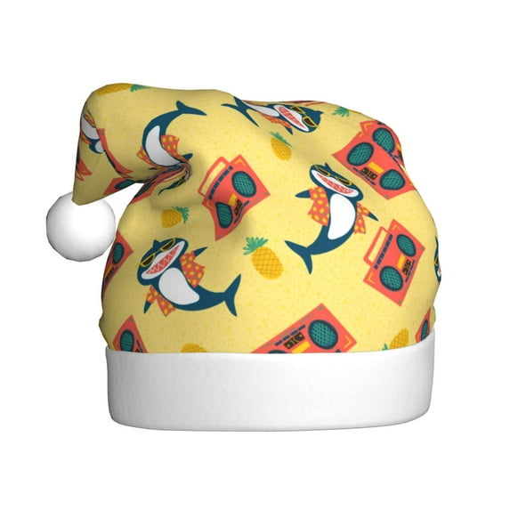 Balery Pineapples Sharks In Hawaiian Pattern Santa Hat Christmas Hat Funny Christmas Hat Christmas Knitted Beanie Hat For Men Women Adult