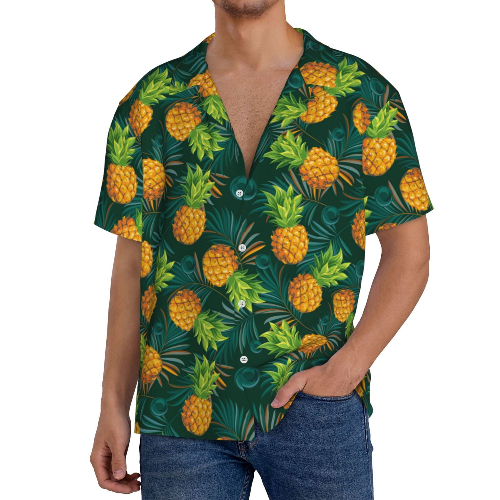Tropical Palm Leaf Pineapple Print Men's Short Sleeve Shirt main image 0