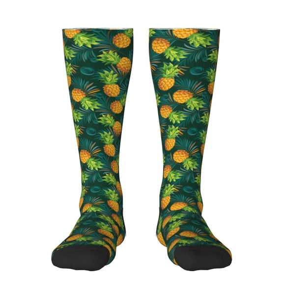 Balery Pineapples with Palm Leaves Printed Novelty Socks Men's Women's Crew Socks Sports Socks Knee High Socks Cotton Socks Quirky and Cool Socks