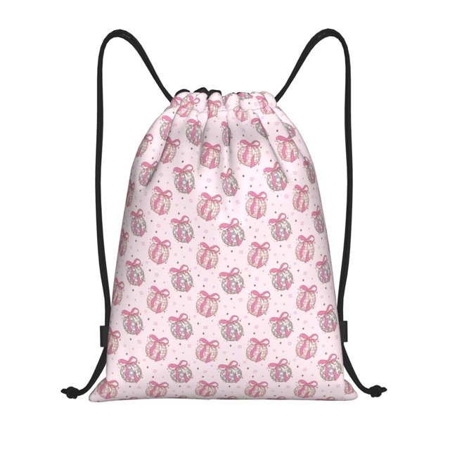 Balery Pink Disco Ball Pattern Drawstring Backpack Bag Sport Gym