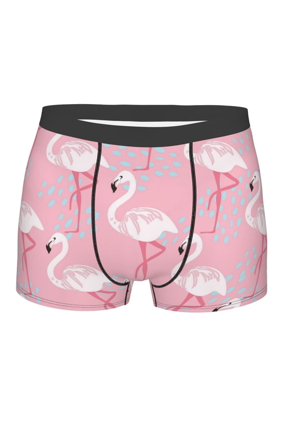 Pink Flamingo Men's Boxer Briefs, Soft and Breathable Cotton Underwear with nylon Waistband-Large