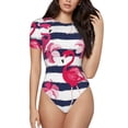 thumbnail image 1 of Balery Pink Flamingos Women's Short Sleevee Crew Neck Bodysuit Tops Short Sleeve Tops Basic-Large, 1 of 9