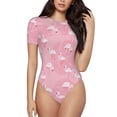 thumbnail image 1 of Balery Pink Flamingos and Flowers Women's Short Sleevee Crew Neck Bodysuit Tops Short Sleeve Tops Basic-X-Large, 1 of 9