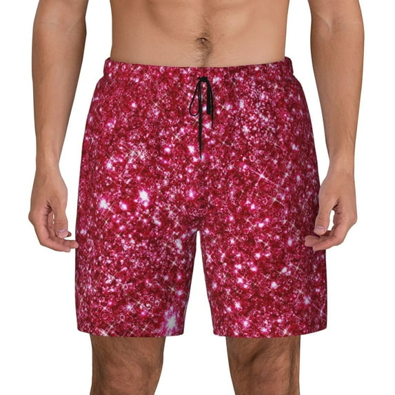 Balery Pink Glitter Mens Swim Trunks Swim Shorts for Men Quick Dry Inseam Beach Shorts with Compression Liner Pocket-Small