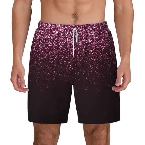 Balery Pink Glitter Sparkles A Mens Swim Trunks Swim Shorts for Men Quick Dry Inseam Beach Shorts with Compression Liner Pocket-Small