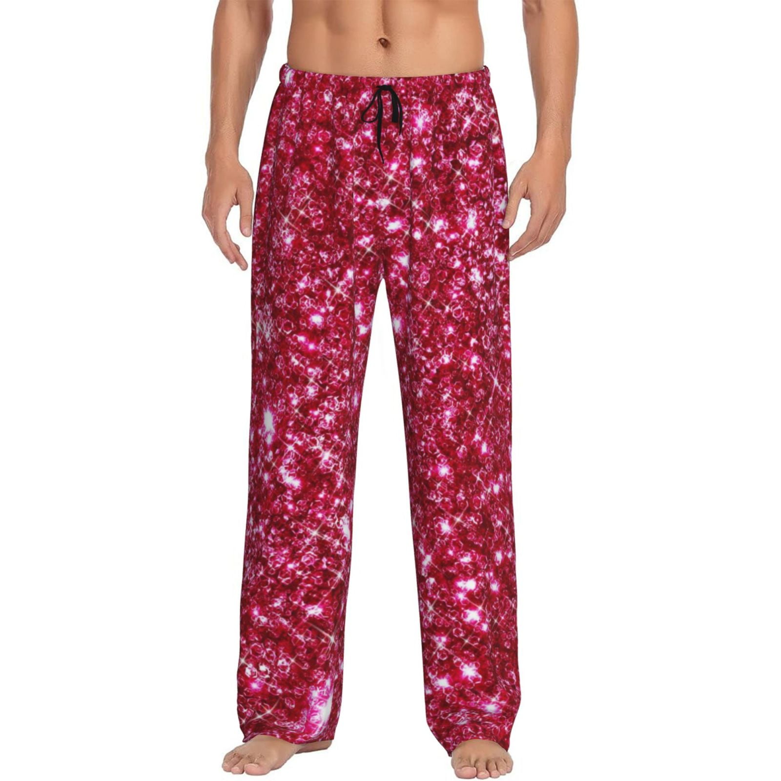 Balery Pink Glitter print Men's Pajama Pants,Ultra Lightweight Pjs