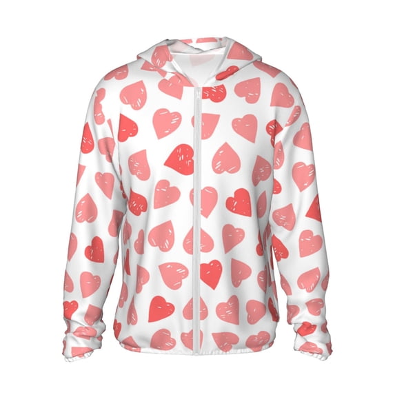 Balery Pink Hearts1 Men's Women's UPF 50+ Sun Protection Lightweight Hoodie Performance Long Sleeve Shirt for Fishing Running-3X-Large